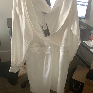 Fashion Nova: Silky white, off the shoulder, & 1XL.